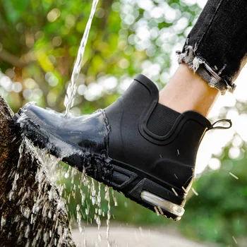 Мъжки дъждовни обувките са Нови къси младежки ботуши с къси тръби Есен зима Дъждовни обувки Нескользящая обувки за риболов Кухненски работна каучукови обувки Топли памучни обувки