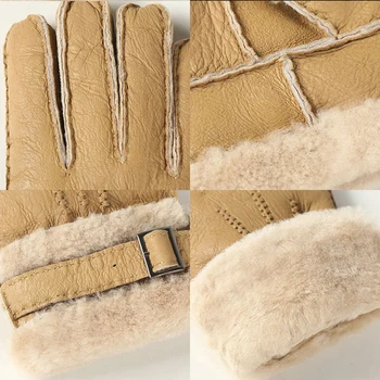 Мъжки зимни ръкавици от овча кожа Топли ръкавици с отрязани пръсти Унисекс За спортове на открито Есента кожени ръкавици с катарама Мъжки дебели ръкавици