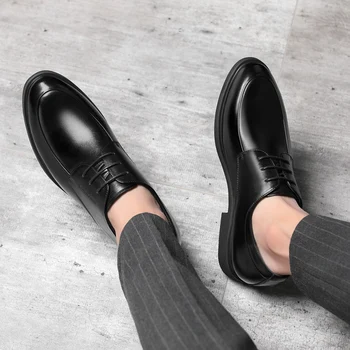 Мъжки кожени обувки, Обувки за асансьора Обувки за подобряване на височина Обувки за увеличаване на височината Стелка 6/8 см Черен обувки за височина