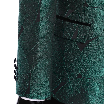 Мъжки костюми с панталони 2019 Италиански Смокинг Тънък Velvet ревера със зелени листа Официален Годеник на Сватбени/Абитуриентски/Вечерни Костюми Най-добър Мъжки блейзър