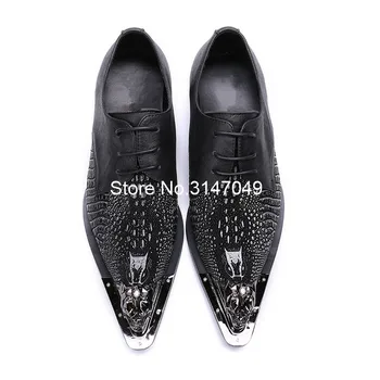 Мъжки костюмная обувки от естествена кожа с релефни Оксфорд обувки с крокодиловым модел Мъжки обувки, облечена в Голям размер 47 Офис обувки За мъже Нов стил