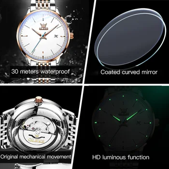Мъжки Луксозни Механични часовници с автоматично самостоятелно ликвидация Бизнес ръчни часовници с марка OLEVS Водоустойчив Модерен мъжки часовник Мъжки часовник