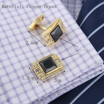 Мъжки Луксозни черни кристални копчета за ръкавели Костюм риза Високо качество на копчета за Ръкавели Сватбени Модни ръкавели Подарък бижута Мъжки аксесоари