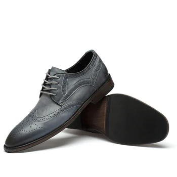 Мъжки модельная ръчно изработени обувки на плоска подметка от естествена кожа в италиански стил, Сватбена бизнес обувки дантела, Oxfords за мъже