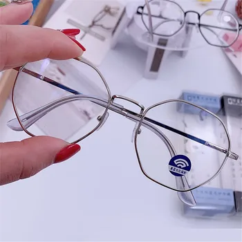 Мъжки Реколта Рамки за очила с анти-синя светлина, Кръгъл Дамски леща, Късогледство, Оптично огледало, Прости метални, прозрачни рамки за очила с анти-синя светлина