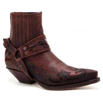 Мъжки Ретро каубойски западните обувки Реколта мъжки обувки с остри пръсти, пънк-обувки, ботильоны на среден ток, Dr. обувки, Конен обувки