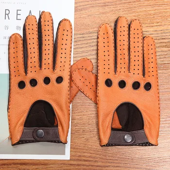 Мъжки ръкавици от естествена кожа без хлъзгане за шофиране Дишащи без подплата Висококачествени Ръкавици от еленова кожа кожа за Мъже Безплатна Доставка D0133-2M