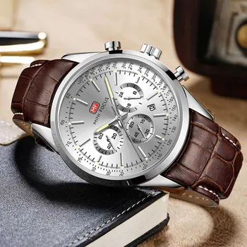 Мъжки ръчен часовник MINIFOCUS Модерни кварцови часовници Мъжки Водоустойчив Часовник луксозна марка Кожена каишка 24 часа Relogio Masculino