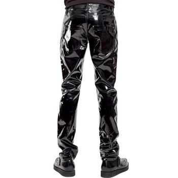 Мъжки секси панталони от лачена кожа с цип Лъскава клубна дрехи-Тесни панталони 2021 Прости Ветроупорен ежедневни панталони са с голям джоб