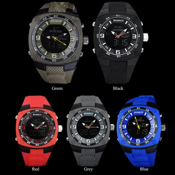 мъжки спортен часовник с двоен дисплей гумени часовници starp BOAMIGO мъжки цифрови аналогови led часовник е водоустойчив модерни кварцови часовници reloj
