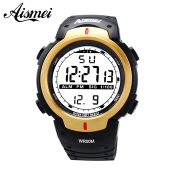 Мъжки спортни часовници, Мъжки часовници, дрехи на 50 м водоустойчивост модерен дигитален часовник Армейските военни Мултифункционални ръчни часовници 2018