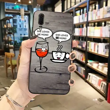 На чаша кафе с червено вино артистичен дизайн cartoony калъф за телефон Huawei Y5 Y6 II У 7 Y9 PRIME 2018 2019 NOVA3E P20 PRO P10 Honor 10