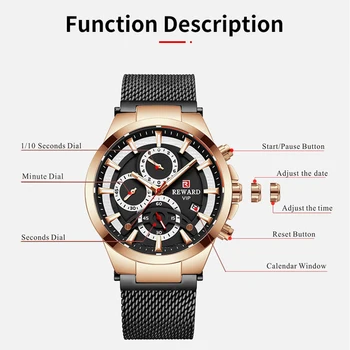 Награда Мъжки Кварцов ръчен часовник Водоустойчив с антирефлексно покритие Hardlex Стъкло на Часовника от неръждаема стомана, Спортни часовници с мрежесто каишка за часовник