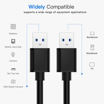 Най-бързият кабел за пренос на данни USB-USB мъжки към мъж удължителен кабел USB 3.0 за Твърдия диск на радиатора Удължител за кабел за пренос на данни USB 3.0