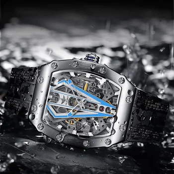 Най-добрата Марка OUPINKE Auomatic Мъжки часовници Силиконови Черни Механични Часовници Steampunk Спортни Сапфирен Кристал Китката гледате Подарък за мъже
