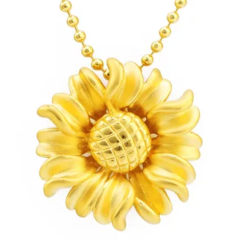 Нов 3D 24 ДО Висулка от жълто Злато За жени 999 Златна Висулка цвете на Слънцето 3.58