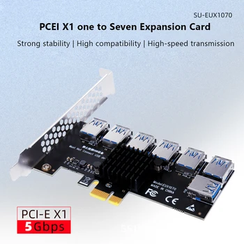 Нов ASM1187E PCIE от 1 до 7 USB3.0 Застояла карта на Поддръжка на PCI Express X16 Множител Адаптер БТК Миньор Майнинг Добавите към Картата на 7 Пристанища