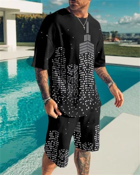 Нов Комплект мъжки тениски 2022 година с 3D-принтом Модната марка с къс ръкав + Шорти Плажно облекло Casual възходящ Тренд Негабаритная мъжки дрехи