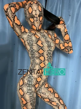 Нов прием на Ликра Ликра Оранжево Змия Модел цялото тяло Zentai Боди Секси Момиче, Жена Zentai Костюм с отворени очи