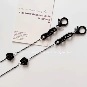 Нов стил черен прост цвете акрилни дантела колие очила верига слушалки верига маска верига