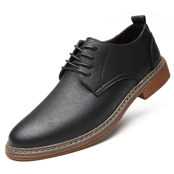 Нова Ежедневни Мъжки обувки кожени обувки с акцент Мъжки бизнес обувки Мека удобна Модна марка мъжки обувки в британския стил A1718