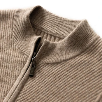 Нова Есенно-зимния вълнен жилетка За мъжете Сгъсти Случайни пуловер с цип с яка-часова Високо качество Вязаное палто Размер 3XL