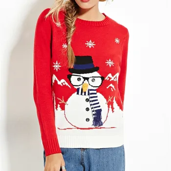 Нова есенно-зимния пуловер пуловер за жени сладък снежен човек грозен коледен пуловер червен коледен пуловер коледен пуловер георги