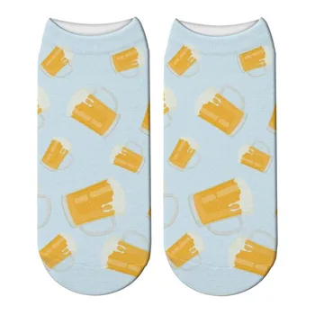 Нова забавна мода Harajuku Дамски чорапи с Нестандартен 3D с принтом Бира модел Sokken Хип-хоп Обикновен памук-Хладно Сокс Подарък за парти Совалка