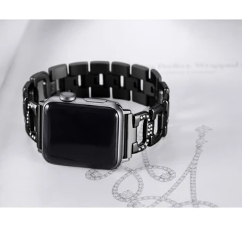 Нова Метална гривна Каишка от неръждаема стомана за Apple Watch серия 3 42 мм 38 мм Луксозна диамантена каишка за iwatch 7 4 5 6 SE 44 мм 40 мм