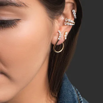 Нова Мода Crystal Ушния Скоба Многослоен Планински Кристал Ушна Маншет Модерен С-Формата на Обеци За жени, Бижута и Аксесоари