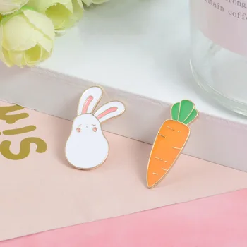 Нова мода сладък животни зеленчукова икона брошка бял заек, моркови творческа личност дрехи, бижута сладко момиче с брошка подарък