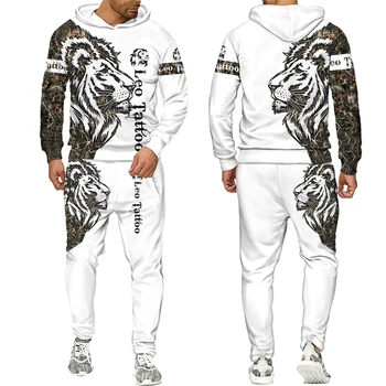 Нова мъжки спортни дрехи Лъв, Тигър, Есен, зима 3D печатни мъжки спортен костюм Комплект от 2 теми с дълъг ръкав Ежедневни дрехи мъжки костюм