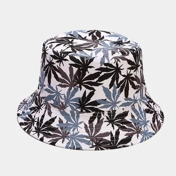 Нова Реверсивная шапка рибар За жени, за мъже, Хип-хоп Шапки 3D Принт Кленов лист Панама Шапка-кофа с плосък гарнирани Шапки от слънцето Подарък Буни