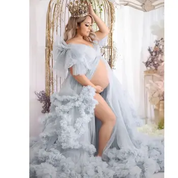 Нова рокля за бременни За жени Фотосесия V-образно деколте Еластичен колан Тюл Линия Пижама Хавлия Дами За бременни Шал за шаферки