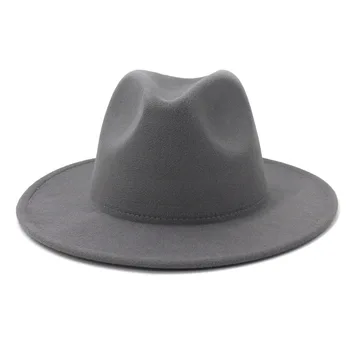 Нова сиво-жълта лоскутная дамски вълнена фетровая шапка-фетровая шапка Проста Унисекс от памук и полиестер с широка периферия Мъжки фетровая шапка-панама