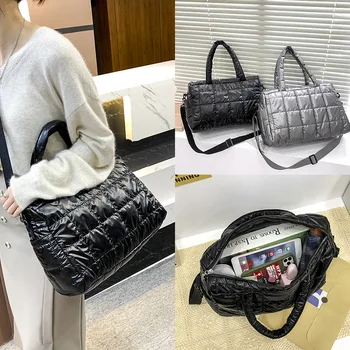 Новата есенно-зимна чанта с голям капацитет за жени Пътна памучен яке Чанта Модни универсални чанти през рамо