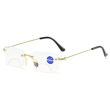 Нови Бифокални Прогресивни Очила за четене с диамантена огранкой Унисекс, Блокиране на Синя Светлина, Мультифокальные Очила, ултра-леки Очила без рамки