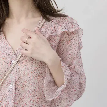 Нови дамски блузи в стил Пролет есен Дамски Ежедневни с V-образно деколте и дълъг ръкав с принтом Свободни ризи Елегантни дамски блузи DF3642