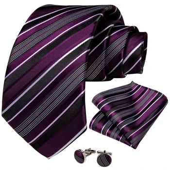 Нови дизайнерски лилави райета и Вратовръзки за мъжете Сватба парти Вратовръзка за врата Луксозно Пръстен за вратовръзка Брошка Коприна Набор от вратовръзки Подарък за мъже DiBanGu