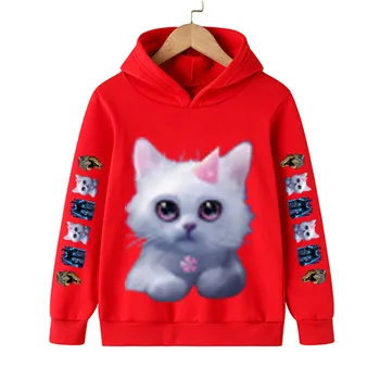 Нови дрехи с принтом сладък котки блузи за момчета градинска облекло Harajuku детски аниме пуловери детски блузи за момичета