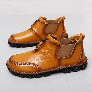 Нови Зимни модни мъжки обувки на Челси Кожени Луксозни и Висококачествени Шевни ръчно изработени Удобни кожени топли ботильоны Zapatos De Hombre