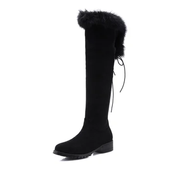 Нови зимни стил топли ботуши до коляното от естествена кожа, зимни обувки, дамски обувки нескользящие от естествена кожа топла дамски обувки Размер 34-43
