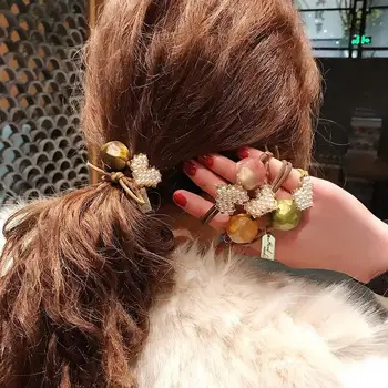 Нови Корейски женски въже за коса Голям Кристална топка Бижу във формата на сърце Еластична дъвка за момичета Модни аксесоари за коса Вратовръзки за коса