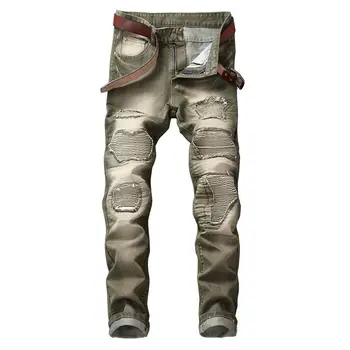 Нови маркови мъжки байкерские дънки с висока еластичност, дънки-карго, мъжки обикновена дизайнерски нагънат измити Тънки надраскани панталони 29-42