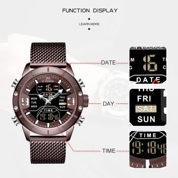 Нови мъжки часовник NAVIFORCE Топ Луксозна марка Мъжки кварцов LED Цифрови Двойни Часовници Мъжки Напълно Стоманени Военни Водоустойчив ръчен часовник