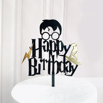 Новите Златни Очила честит Рожден Ден Акрилни Торта Topper Магически Кейк за рождения Ден на Topper Знамена, за деца, Рожден Ден Украси Тортата