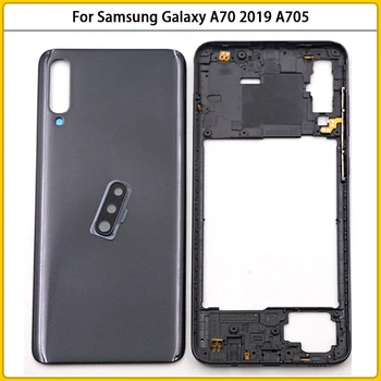 Новост за Samsung Galaxy A70 2019 A705 SM-A705F A705DS Корпус Корпус Средната Рамка Bezel Задния капак на отделението за батерията Подмяна на задни Врати
