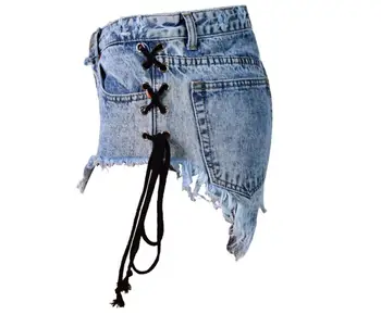 Новост Реколта Снежинка Неэластичные дънкови шорти с джапанки с висока талия пискюл Дамски летни панталони за жени дънки J3133
