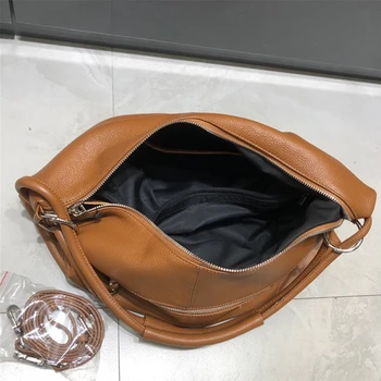 Обикновена чанта през рамо за жени Реколта чанта от естествена кожа, Дамски меки Дамски чанти чанта през рамото ми Чанта под мишката