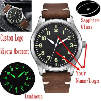 Обичай Лого Сапфир Miyota Автоматични часовници Corgeut 42 мм Военни Мъжки Спортни Стерилна Циферблат Светещи Кожени Механични ръчни Часовници